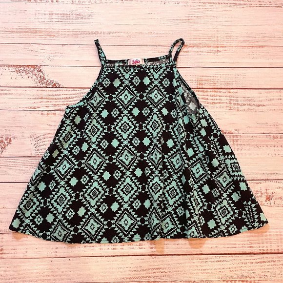 Girls Mint Green/Black Tribal Print Flowy Tank with Cotton Terry Shorts - Picture 2 of 5